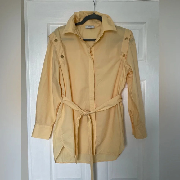 Sandro Women's Natural Snap-detailed Cotton-poplin yellow Shirt -size 4-6 US - Picture 6 of 12